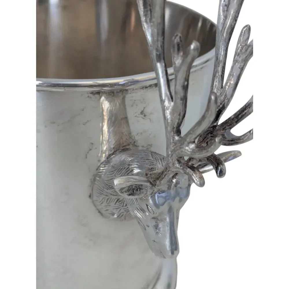 Pottery Barn Silverplate Large Stag Ice Bucket Deer Antler Party Wine Champagne